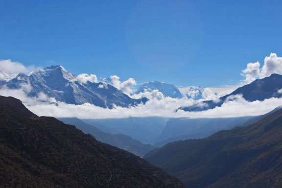 The Annapurna Mountain Range, Nepal from the head of the Marsyangdi Valley.