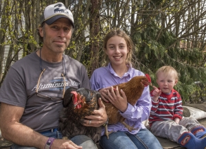 David, Maisie and Lolo, who points out the chicken.