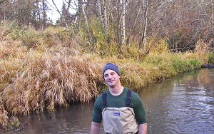 Reed canary grass dominates riparian zone