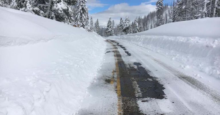 Idaho highway covered in snow