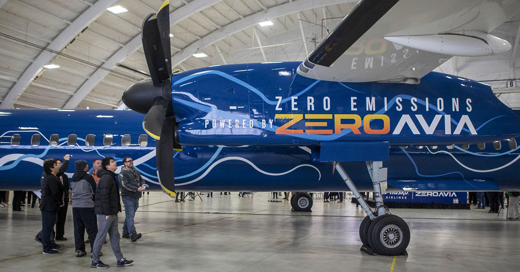 Zero emissions airplane on display in Everett, Wash.