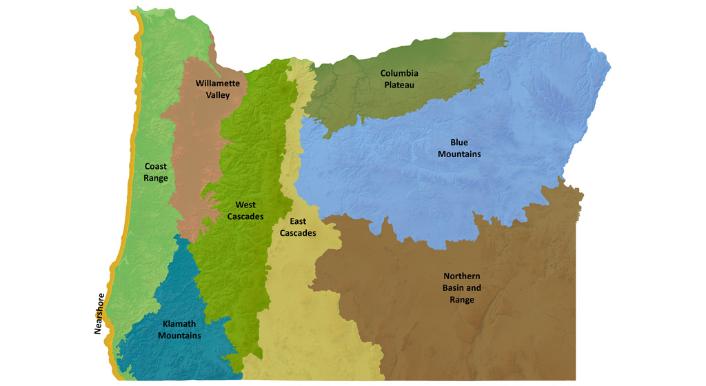 Map of 9 eco-regions in Oregon.