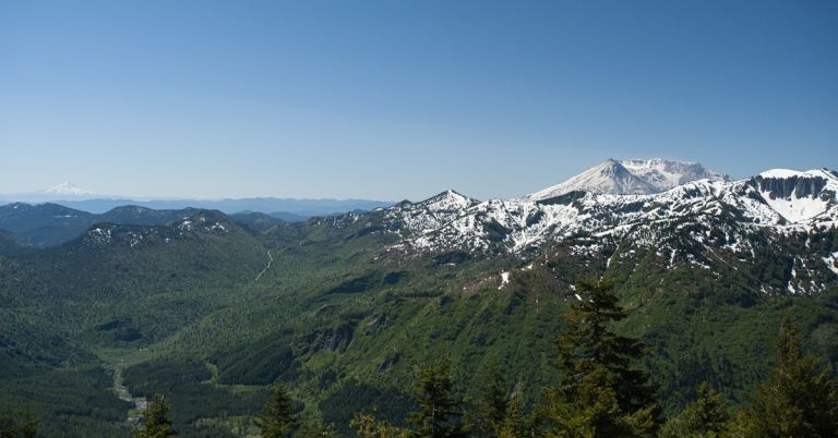 Mount St. Helens and Green River Valley Below
