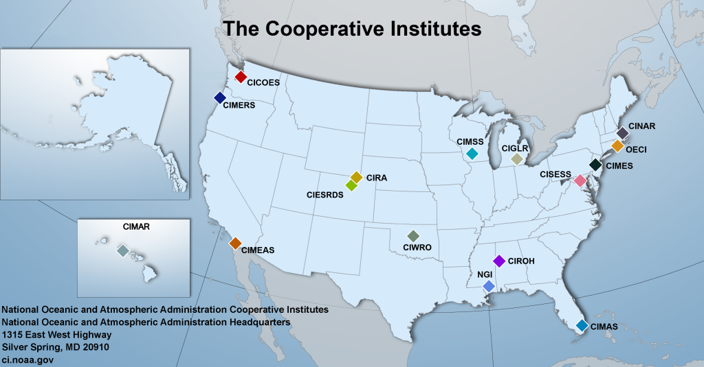 NOAA Cooperative Institutes national map