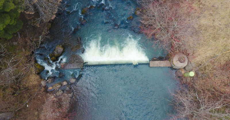 Dam near Elgin, Oregon, from drone