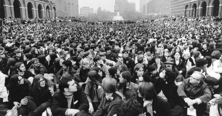 Earth Day 1970 crowd in Philadelphia