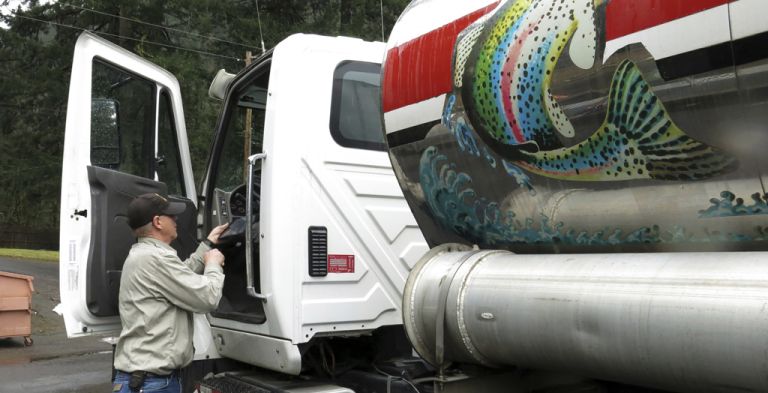 Tanker truck used to transport fish for the state of Oregon.