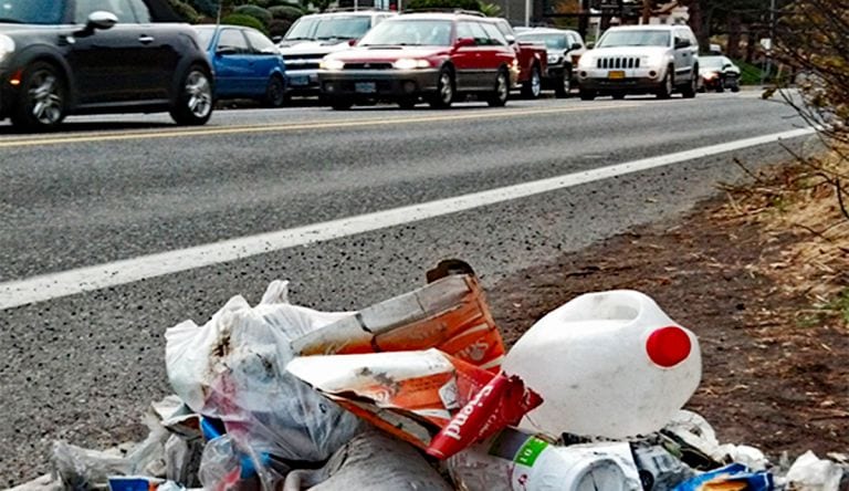 Roadside litter on Cascade Avenue in Hood River, Oregon photo by Jurgen Hess