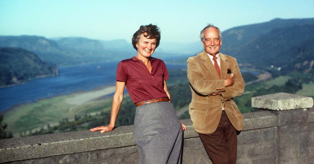 Nancy Russell and John Yeon at Crown Point in 1980