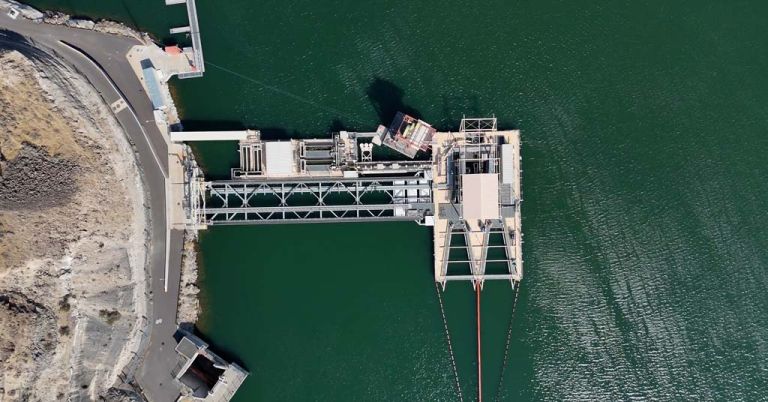 PGE's selective water withdrawal tower on the Lower Deschutes River