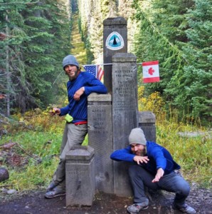 Seth and Paul at the U.S. Canada border along PCT trail.