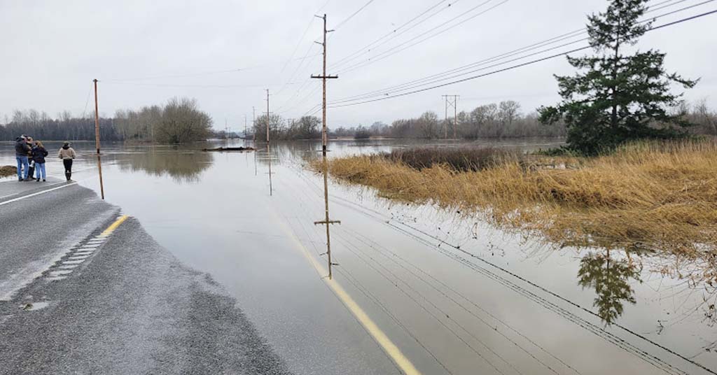 Nooksack River flooded over Slater Road