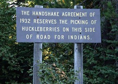 Huckleberry picking handshake agreement signage