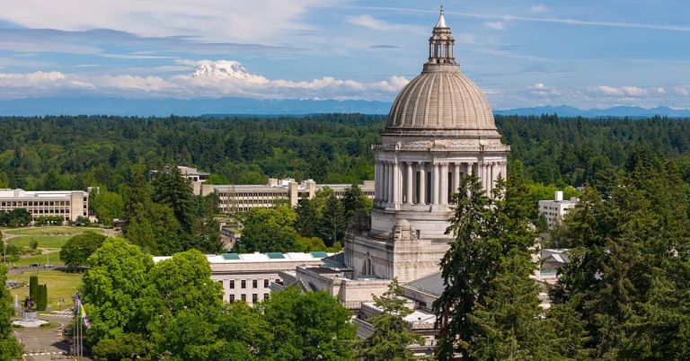 Washington State Capitol with Mount Rainier