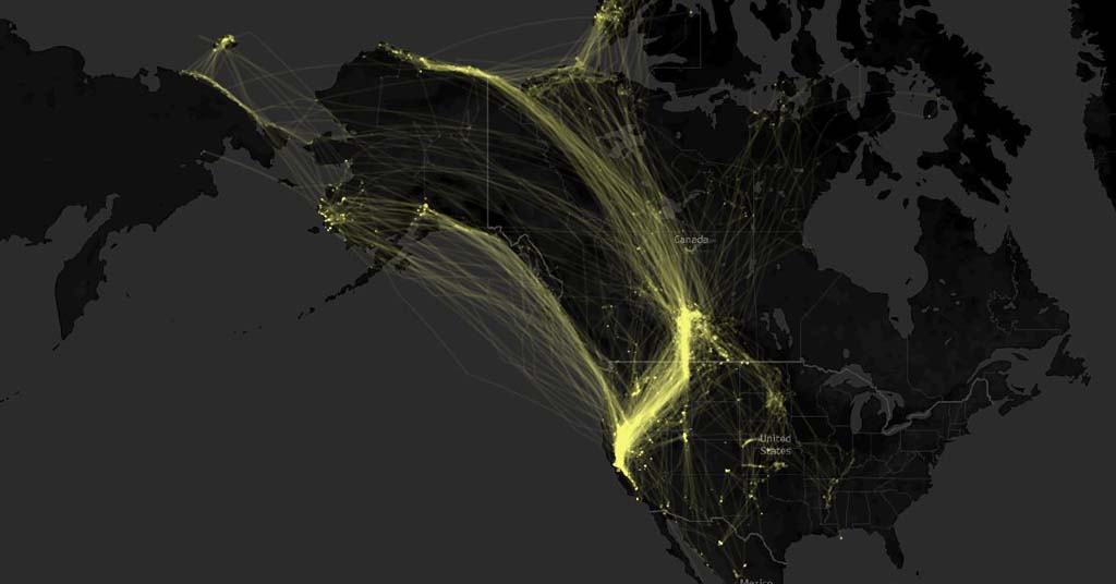 Map of waterfowl migration routes in the Pacific Flyway.